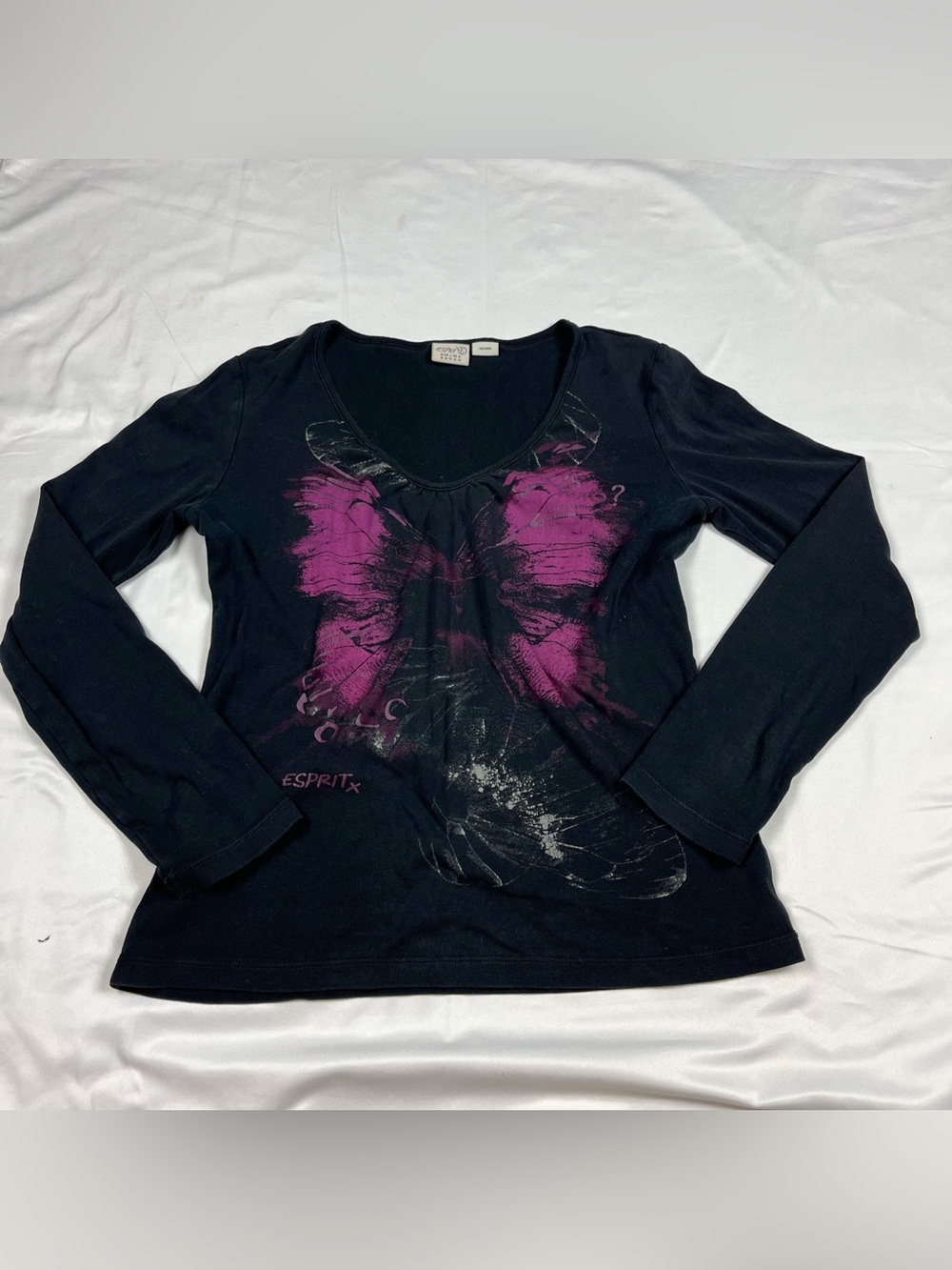 Vintage Y2K Esprit black long sleeve 2000s Fairy Grunge Butterfly Top Sz M